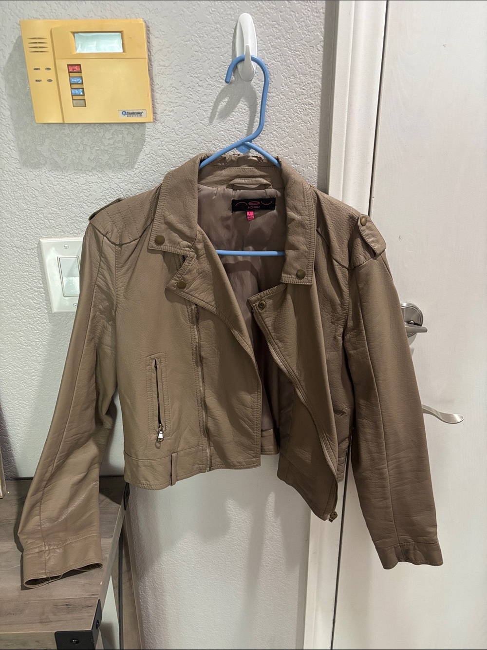 Faux Leather Cropped Moto Jacket - Taupe